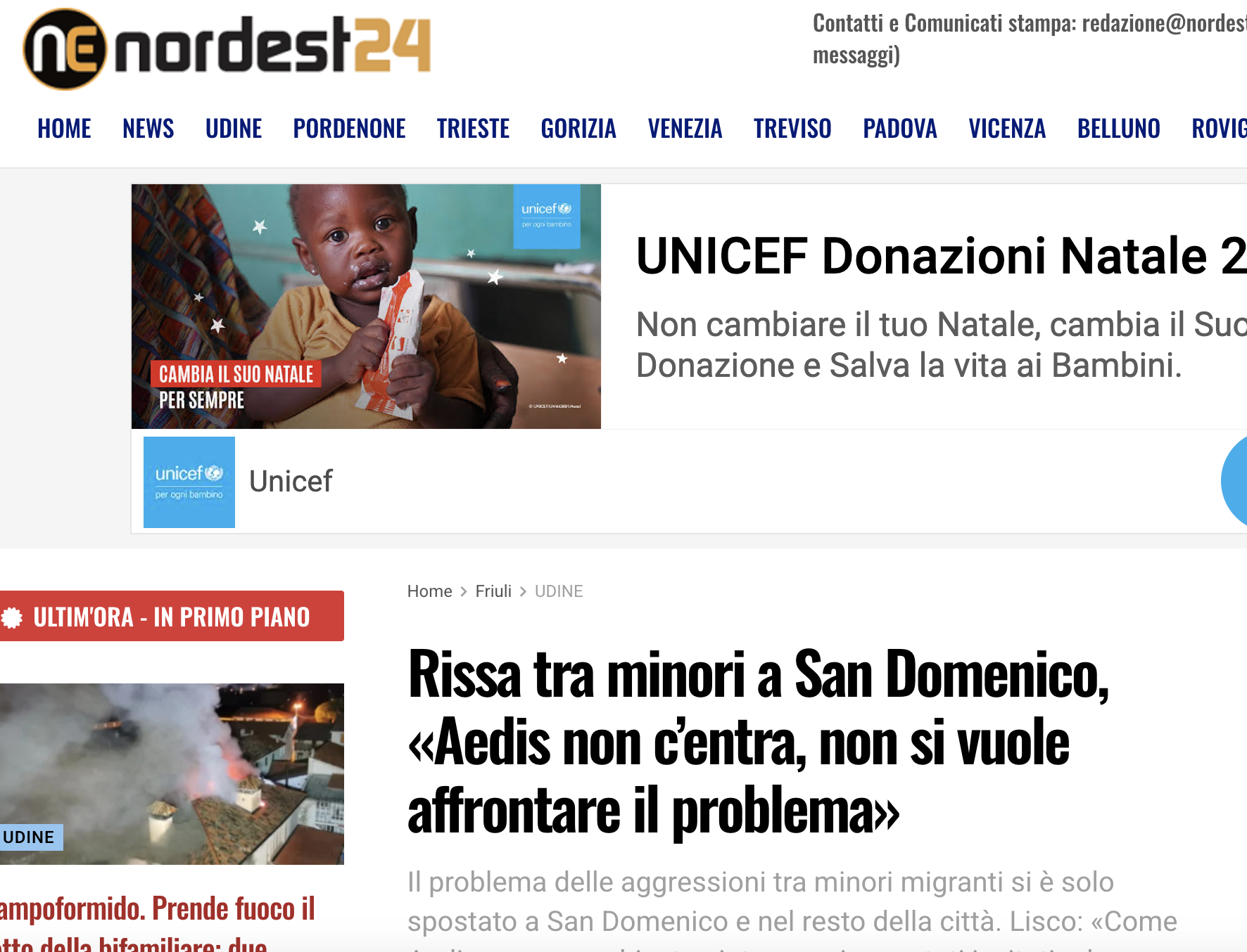 [RASSEGNA STAMPA] Nordest24: Rissa tra minori a San Domenico